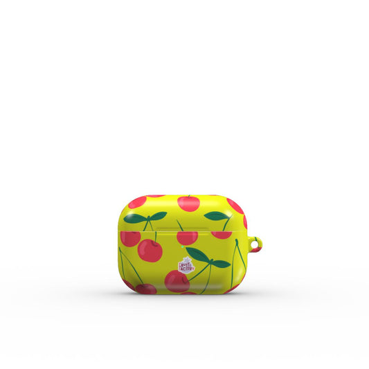 Coque AirPods motif cerise vert, vue fermée