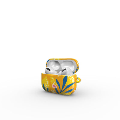 Coque AirPods motif citron jaune, vue ouverte