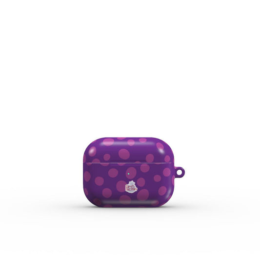 Coque AirPods motif dalmatien violet, vue fermée