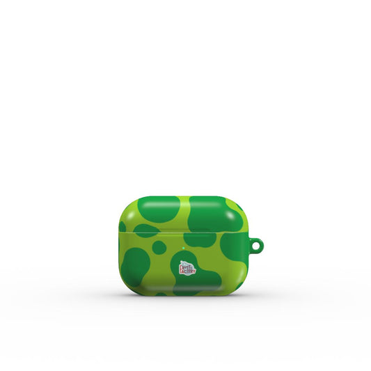 Coque AirPods motif dinosaure vert, vue fermée