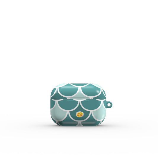 Coque AirPods motif écailles vert, vue fermée