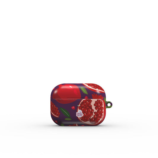 Coque AirPods motif grenade violet, vue fermée