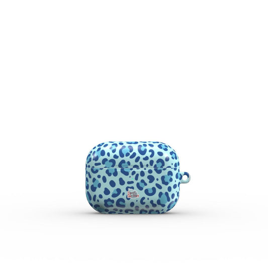 Coque AirPods motif léopard bleu, vue fermée