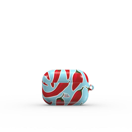 Coque AirPods motif piment bleu, vue fermée