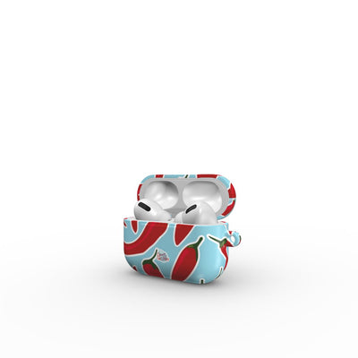 Coque AirPods motif piment bleu, vue ouverte