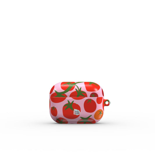 Coque AirPods motif tomate rose, vue fermée