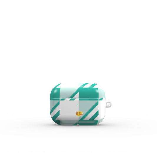Coque AirPods motif néo-carreau Vichy menthe, vue fermée