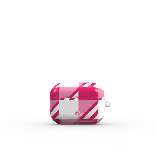 Coque AirPods motif néo-carreau Vichy rose, vue fermée