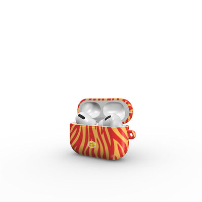 Coque AirPods motif zèbre orange, vue ouverte