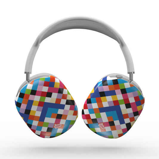 Coque AirPods Max motif arlequin multicolore, vue de face