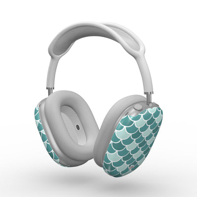 Coque AirPods Max motif écailles vert, vue trois quarts