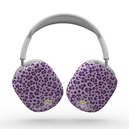Coque AirPods Max motif léopard mauve, vue de face