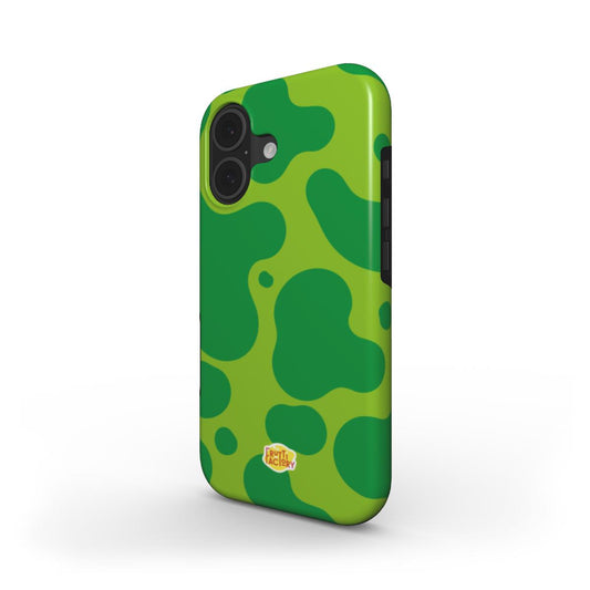 Coque antichoc iPhone dinosaure vert, vue trois quarts