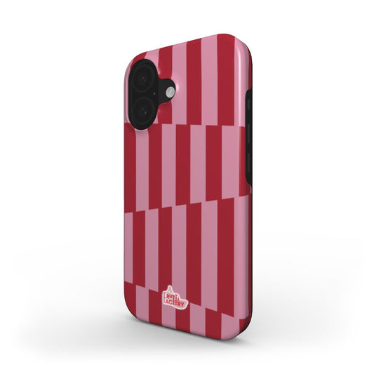 Coque antichoc iPhone géométrique rose, vue trois quarts