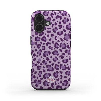 Coque antichoc iPhone léopard mauve, vue de face