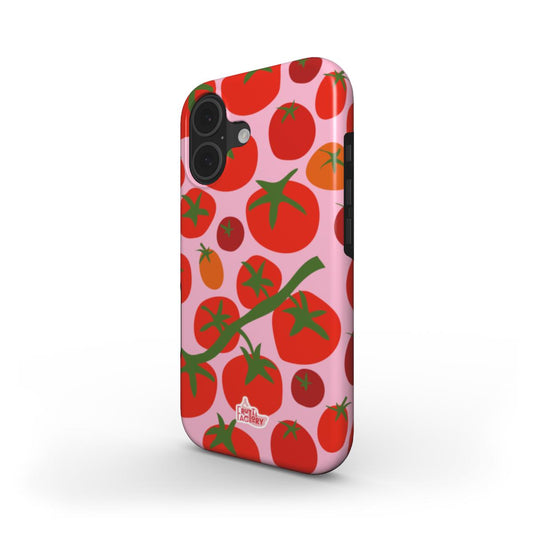 Coque antichoc iPhone tomate rose, vue trois quarts
