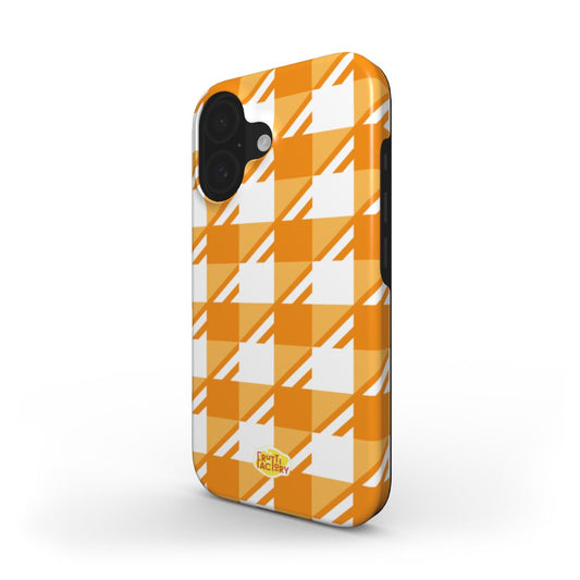 Coque antichoc iPhone Vichy orange, vue trois quarts