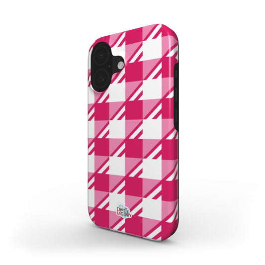 Coque antichoc iPhone Vichy rose, vue trois quarts