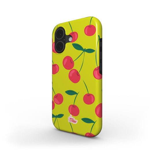 Coque antichoc MagSafe iPhone cerise vert, vue trois quarts