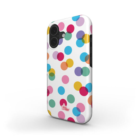 Coque antichoc MagSafe iPhone confettis blanc, vue trois quarts