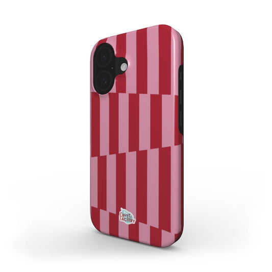 Coque antichoc MagSafe iPhone géométrique rose, vue trois quarts