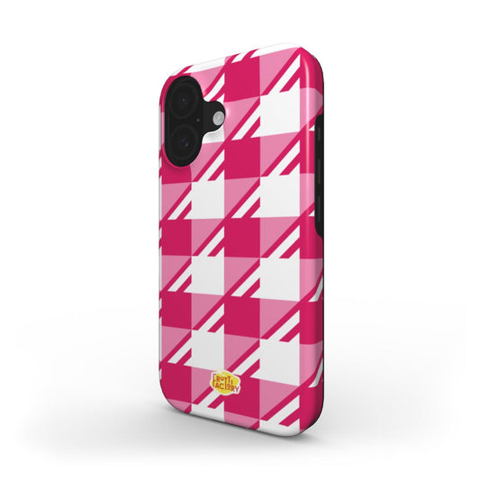 Coque antichoc MagSafe iPhone Vichy rose, vue trois quarts