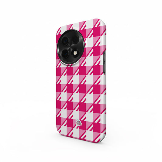 Coque antichoc OnePlus Vichy rose, vue trois quarts