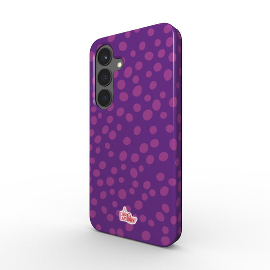 Coque antichoc Samsung Galaxy dalmatien violet, vue trois quarts