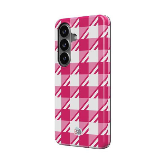 Coque antichoc Samsung Galaxy Vichy rose, vue trois quarts