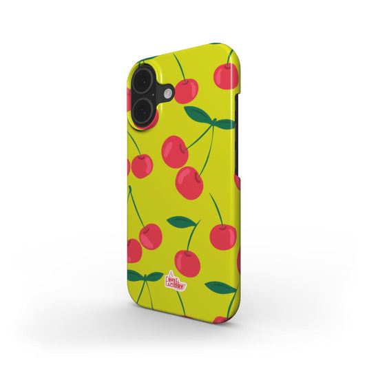 Coque fine et légère iPhone cerise vert, vue trois quarts
