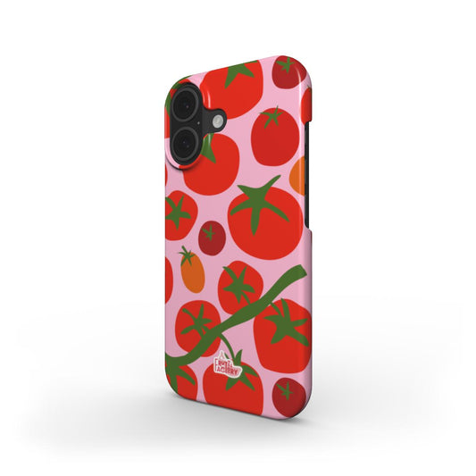 Coque fine et légère iPhone tomate rose, vue trois quarts