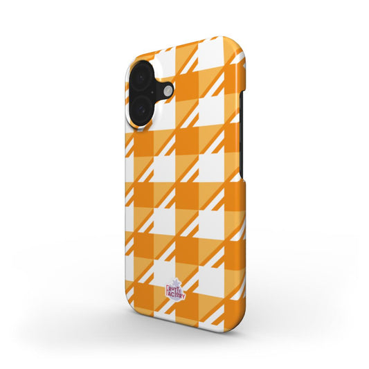 Coque fine et légère iPhone Vichy orange, vue trois quarts