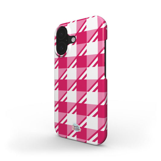 Coque fine et légère iPhone Vichy rose, vue trois quarts