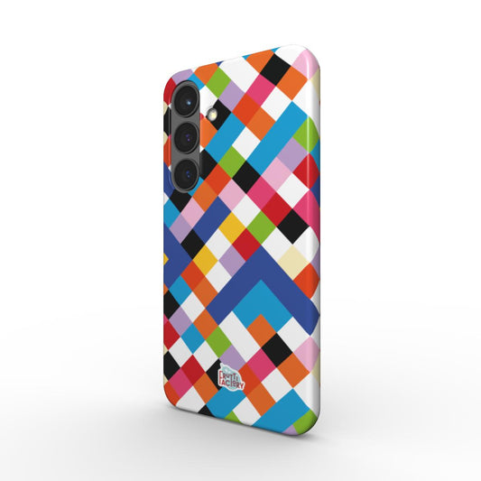 Coque fine et légère Samsung Galaxy arlequin multicolore, vue trois quarts