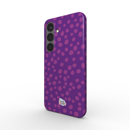 Coque fine et légère Samsung Galaxy dalmatien violet, vue trois quarts