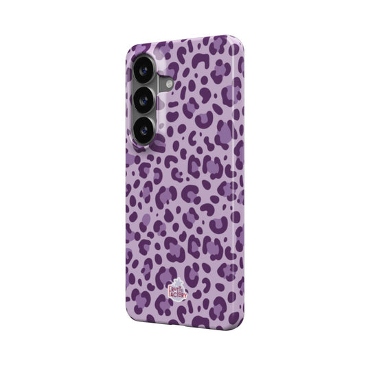 Coque fine et légère Samsung Galaxy léopard mauve, vue trois quarts