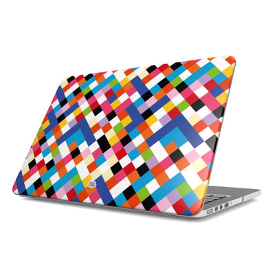 Coque MacBook motif arlequin multicolore, vue de face