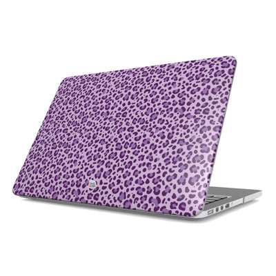 Coque MacBook motif léopard mauve, vue de face