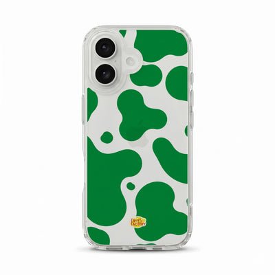 Coque transparente iPhone dinosaure vert, vue de face