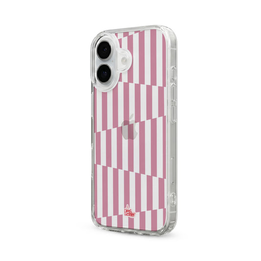 Coque transparente iPhone géométrique rose, vue trois quarts