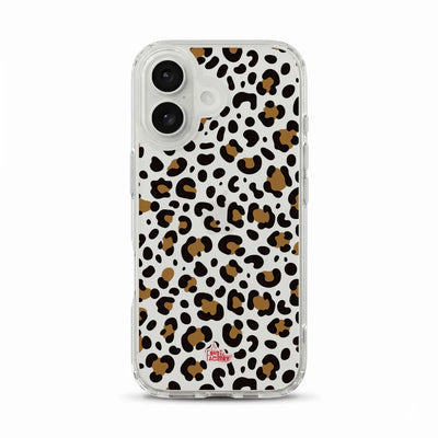 Coque transparente iPhone léopard brun, vue de face