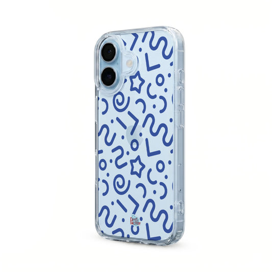 Coque transparente iPhone tortillon bleu, vue trois quarts