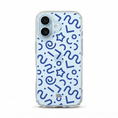 Coque transparente iPhone tortillon bleu, vue de face