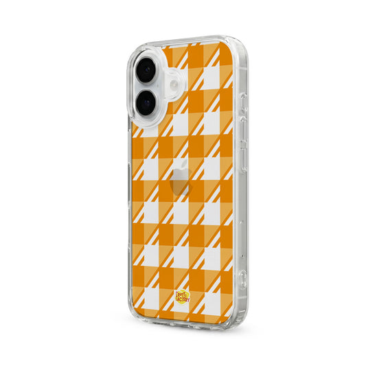 Coque transparente iPhone Vichy orange, vue trois quarts