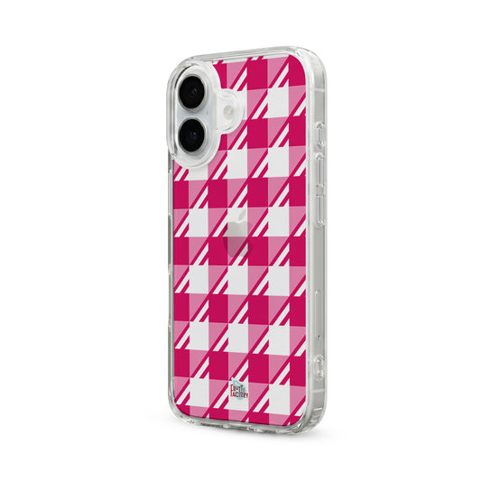 Coque transparente iPhone Vichy rose, vue trois quarts