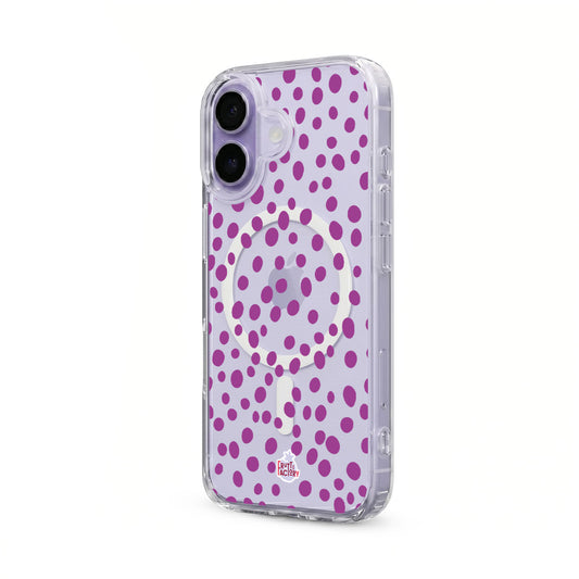 Coque transparente MagSafe iPhone dalmatien violet, vue trois quarts