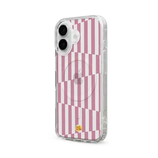 Coque transparente MagSafe iPhone géométrique rose, vue trois quarts