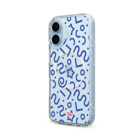 Coque transparente MagSafe iPhone tortillon bleu, vue trois quarts
