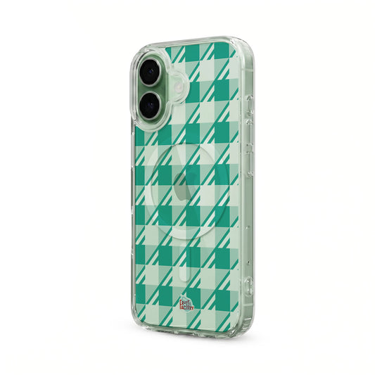 Coque transparente MagSafe iPhone Vichy menthe, vue trois quarts