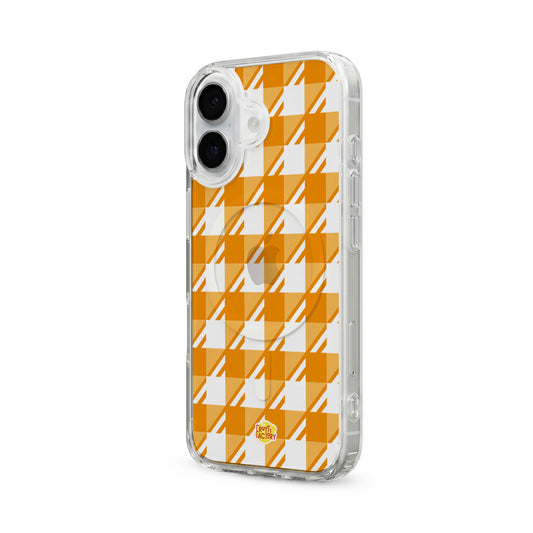 Coque transparente MagSafe iPhone Vichy orange, vue trois quarts